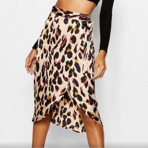 Boohoo Plus Size Leopard Print Wrap Skirt